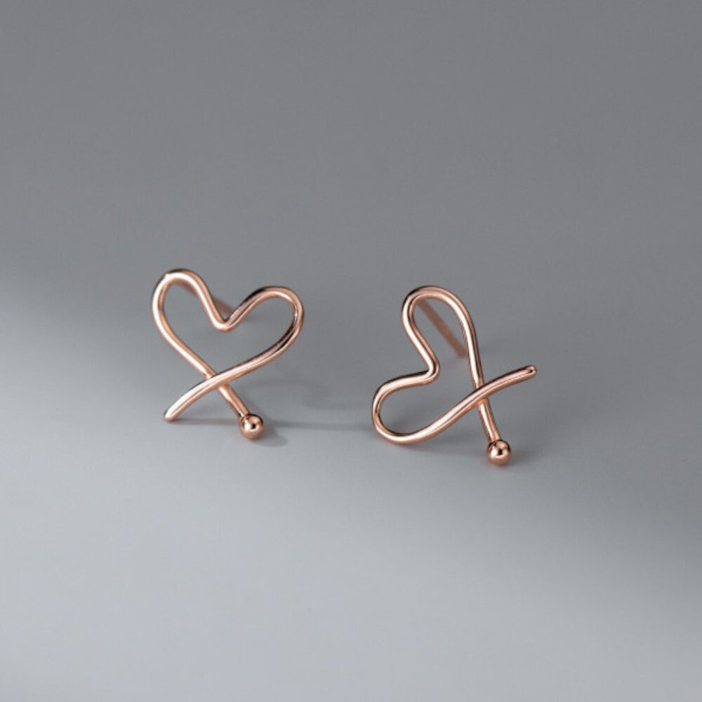 Sterling Silver Heart Earrings |Rose Gold Classic Minimal Heart Anniversary Gift